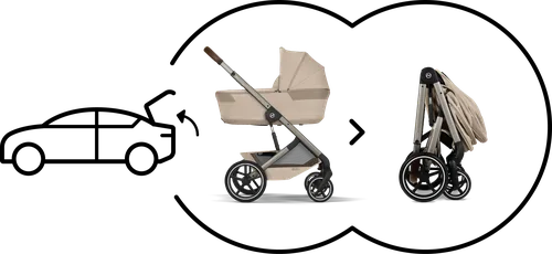 Cybex Balios S Lux 2026 складывается вместе с люлькой Balios Fold Cot
